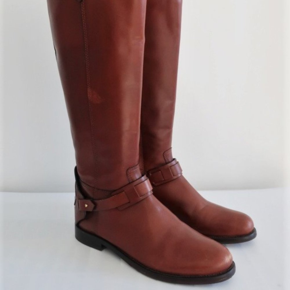 Tory Burch Derby Riding Boots Brown Leather - Picture 3 of 8